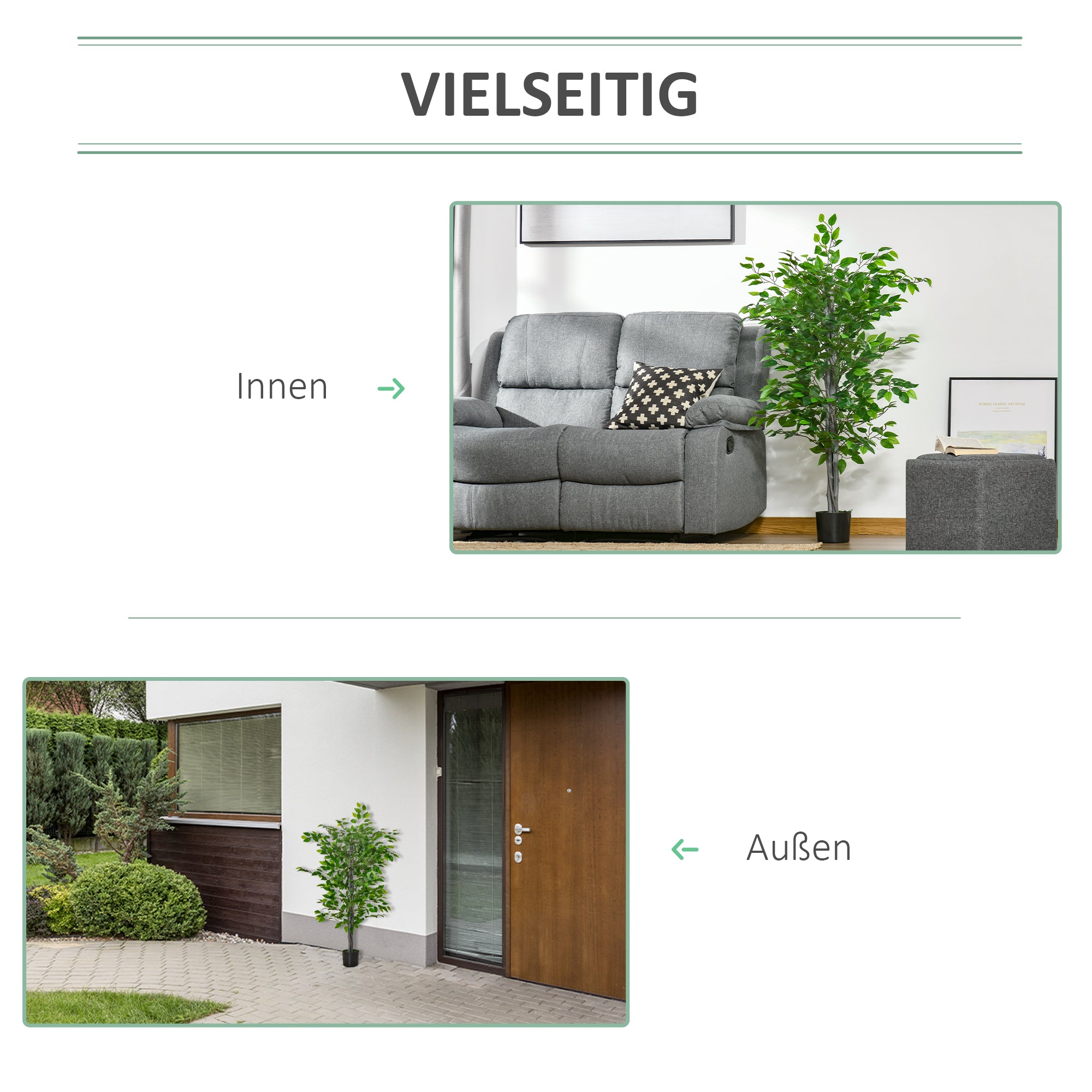 Large 135cm Artificial Ficus Tree, Plastic Artificial Plants Ficus in Pot, Realistic Artificial Tree with Cement, Artificial Grass for Living Room Bedroom Office Garden