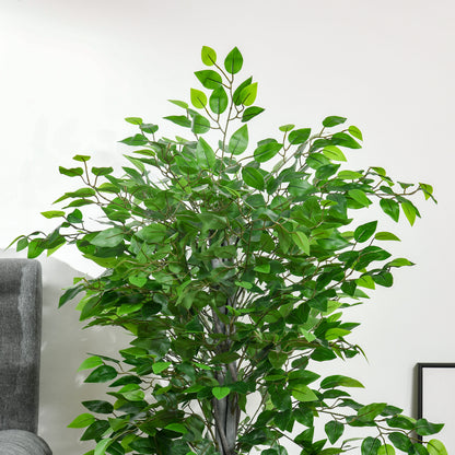 Large 135cm Artificial Ficus Tree, Plastic Artificial Plants Ficus in Pot, Realistic Artificial Tree with Cement, Artificial Grass for Living Room Bedroom Office Garden