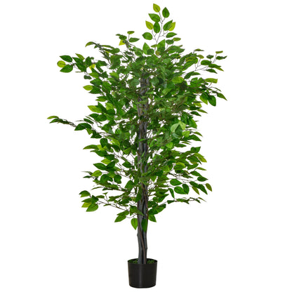 Large 135cm Artificial Ficus Tree, Plastic Artificial Plants Ficus in Pot, Realistic Artificial Tree with Cement, Artificial Grass for Living Room Bedroom Office Garden