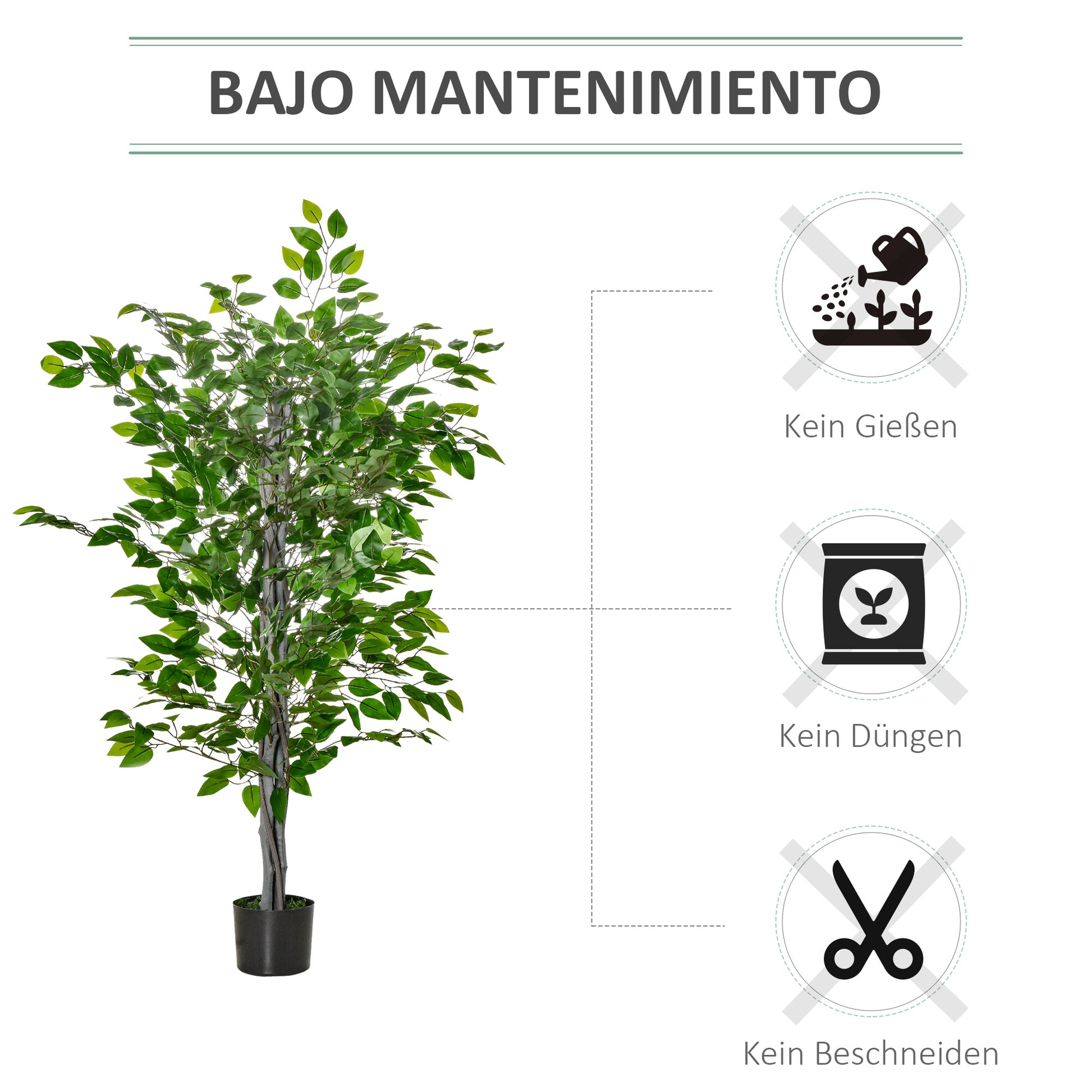 Large 135cm Artificial Ficus Tree, Plastic Artificial Plants Ficus in Pot, Realistic Artificial Tree with Cement, Artificial Grass for Living Room Bedroom Office Garden