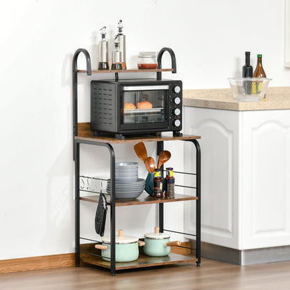 4-Tier Kitchen Shelf Kitchen Rack with Hooks Microwave Stand 60x40x125 cm Rustic Brown and Black