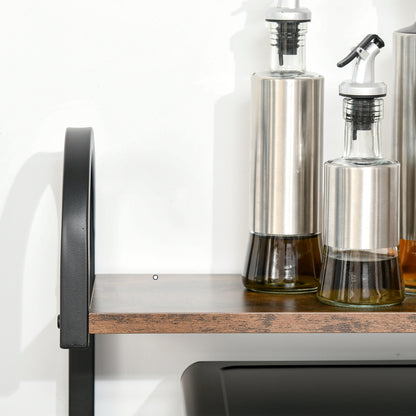 4-Tier Kitchen Shelf Kitchen Rack with Hooks Microwave Stand 60x40x125 cm Rustic Brown and Black