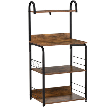 4-Tier Kitchen Shelf Kitchen Rack with Hooks Microwave Stand 60x40x125 cm Rustic Brown and Black
