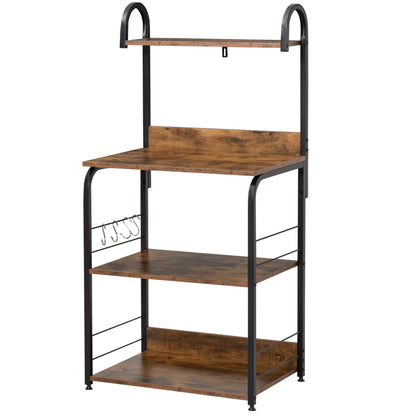 4-Tier Kitchen Shelf Kitchen Rack with Hooks Microwave Stand 60x40x125 cm Rustic Brown and Black