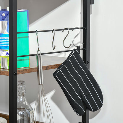 4-Tier Kitchen Shelf Kitchen Rack with Hooks Microwave Stand 60x40x125 cm Rustic Brown and Black