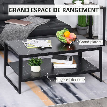 Modern Style Coffee Table with 2 Shelves 106 x 50 x 47 cm Black
