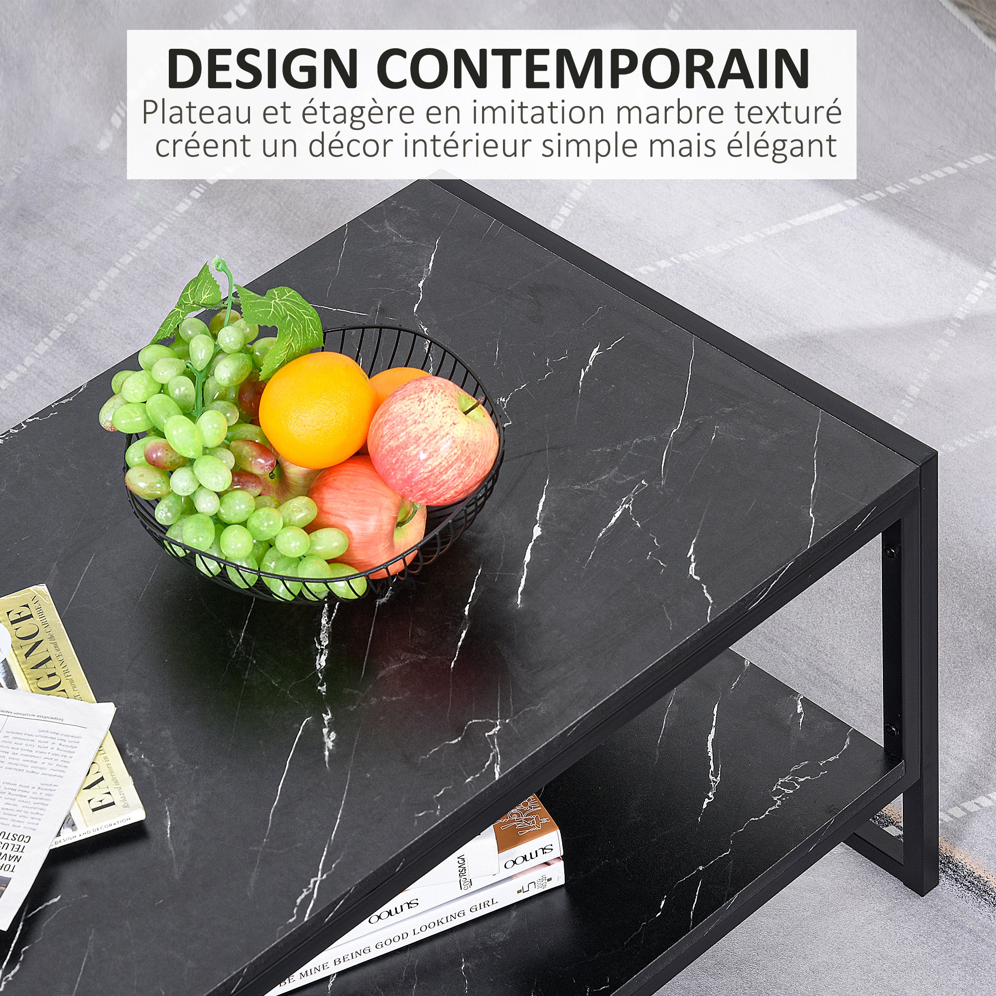 Modern Style Coffee Table with 2 Shelves 106 x 50 x 47 cm Black