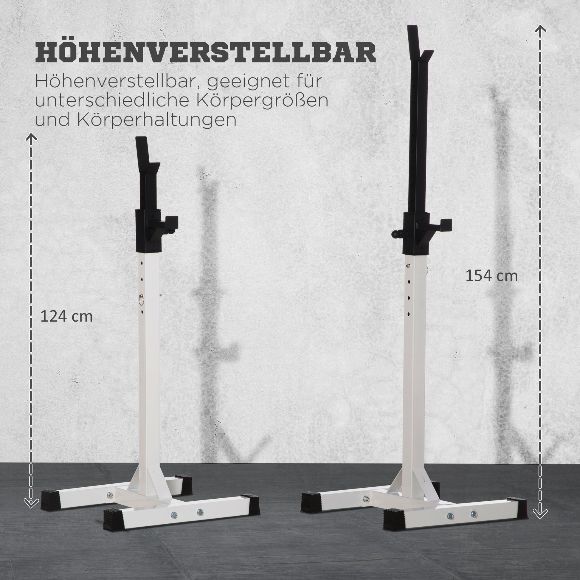Dumbbell Stand, 2-Piece Set, Barbell Rack, Height-Adjustable Dumbbell Rack, Barbell with Rubber Foot Caps, 105-160 cm, Strength Training, up to 150 kg, Steel