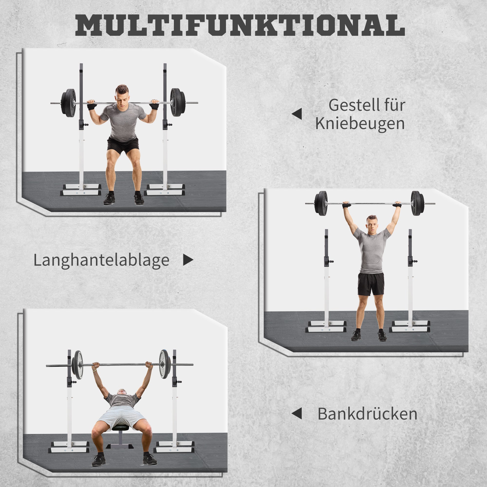 Dumbbell Stand, 2-Piece Set, Barbell Rack, Height-Adjustable Dumbbell Rack, Barbell with Rubber Foot Caps, 105-160 cm, Strength Training, up to 150 kg, Steel
