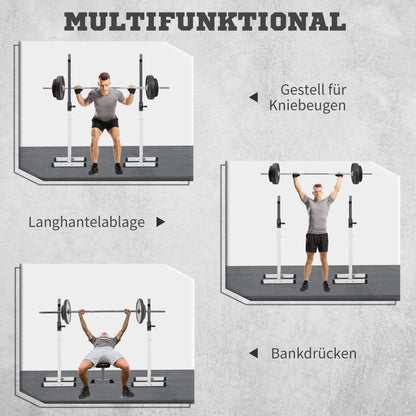 Dumbbell Stand, 2-Piece Set, Barbell Rack, Height-Adjustable Dumbbell Rack, Barbell with Rubber Foot Caps, 105-160 cm, Strength Training, up to 150 kg, Steel