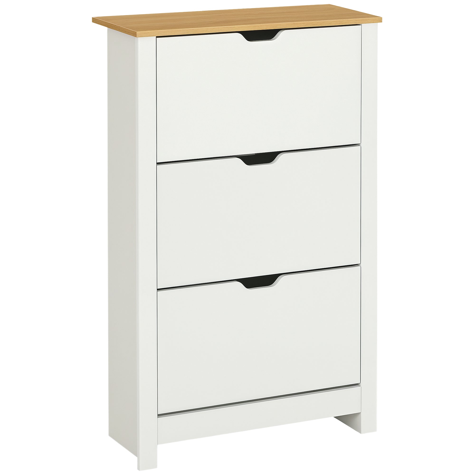 Modern Shoe Rack Entryway Shoe Storage for 18 Pairs of Shoes with Tilting Drawers and Adjustable Shelves Narrow Shoe Rack for Hallway 72x26x112 cm White