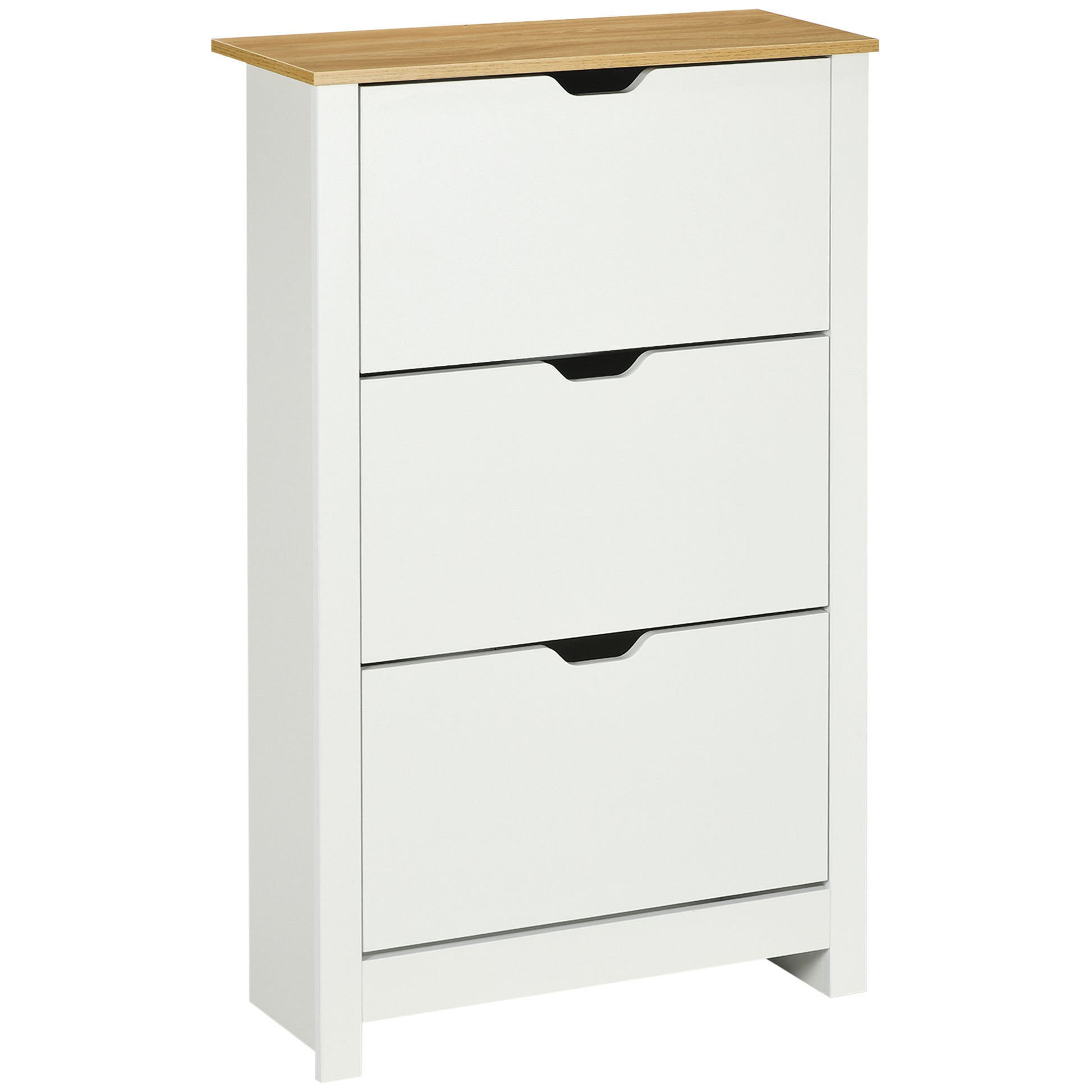 Modern Shoe Rack Entryway Shoe Storage for 18 Pairs of Shoes with Tilting Drawers and Adjustable Shelves Narrow Shoe Rack for Hallway 72x26x112 cm White