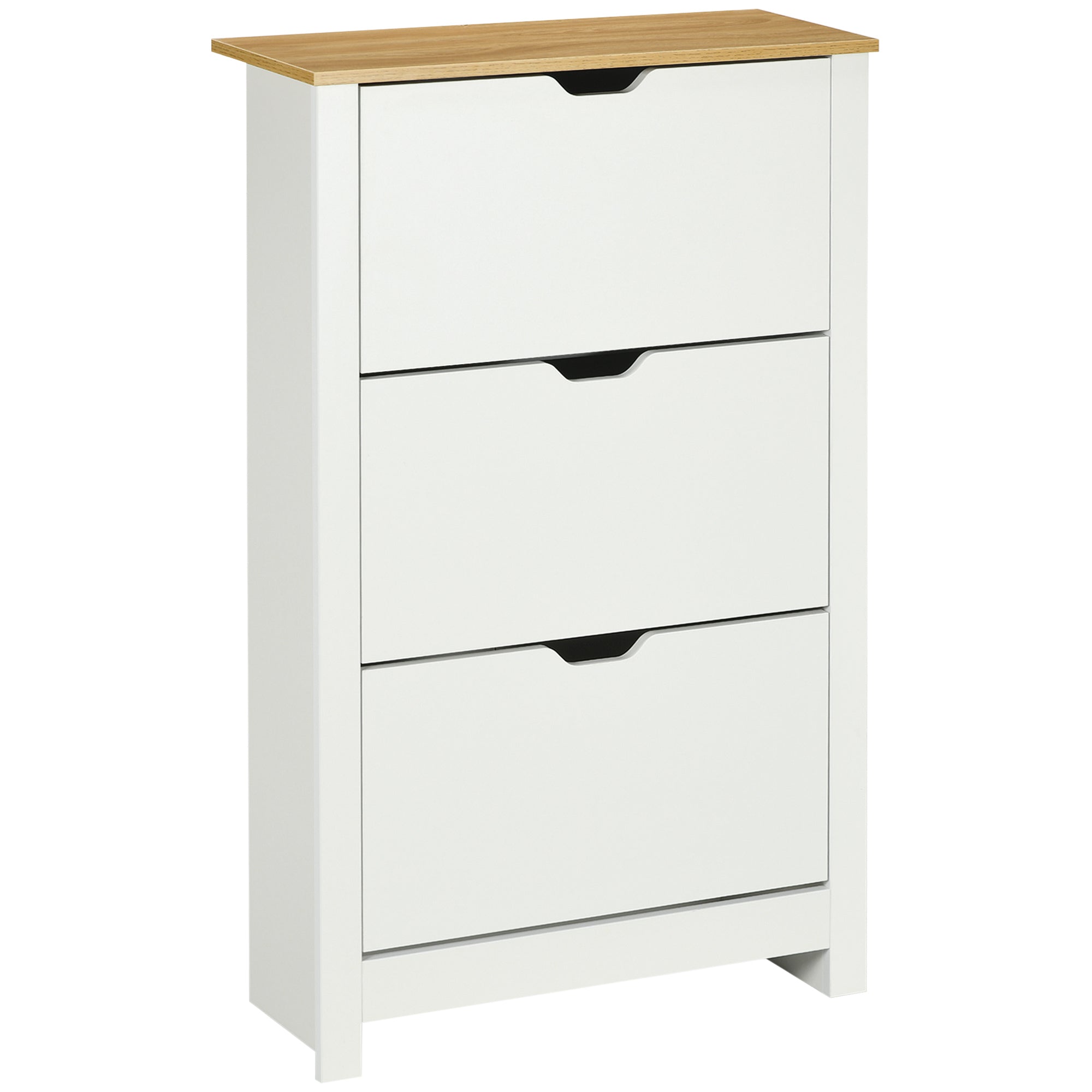 Modern Shoe Rack Entryway Shoe Storage for 18 Pairs of Shoes with Tilting Drawers and Adjustable Shelves Narrow Shoe Rack for Hallway 72x26x112 cm White