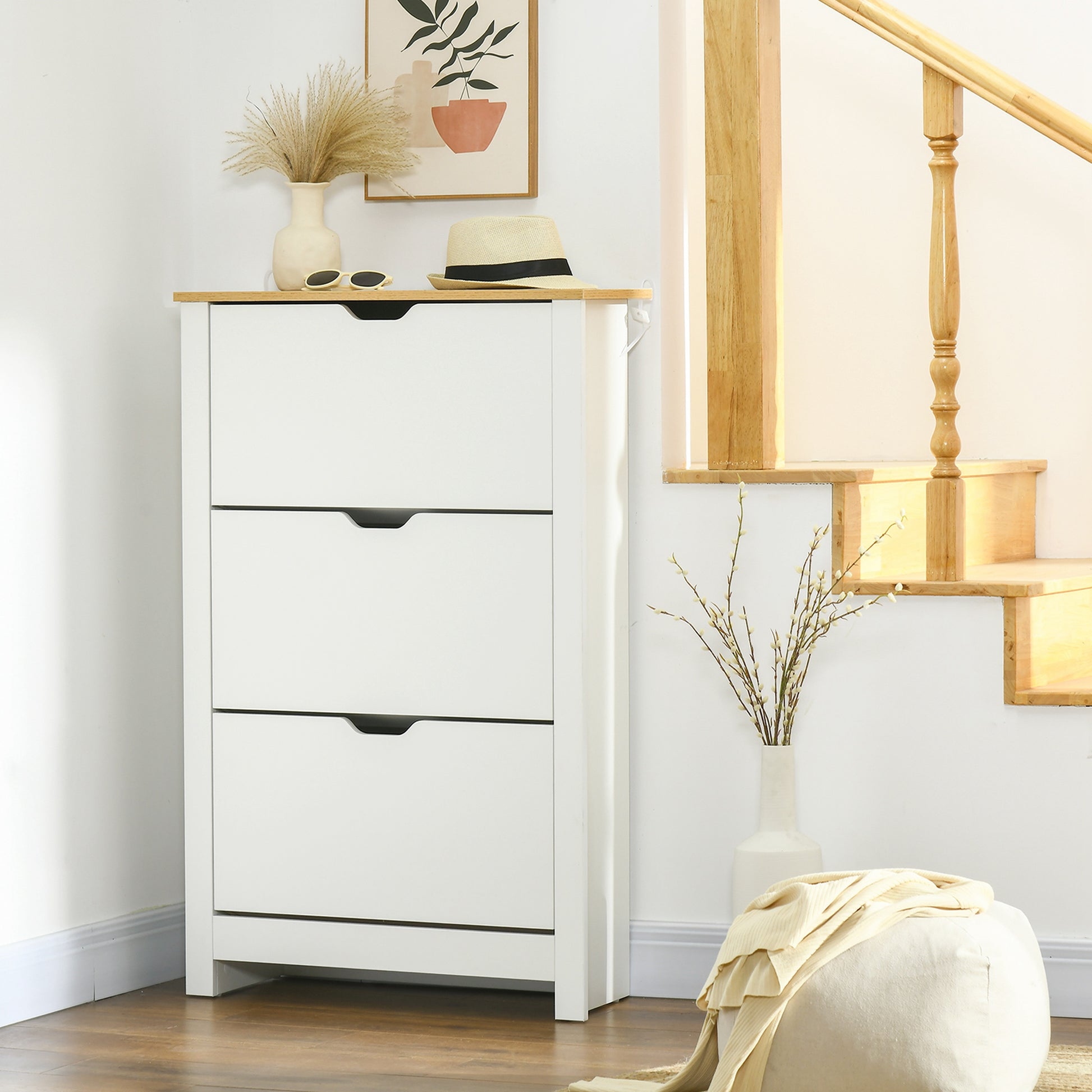 Modern Shoe Rack Entryway Shoe Storage for 18 Pairs of Shoes with Tilting Drawers and Adjustable Shelves Narrow Shoe Rack for Hallway 72x26x112 cm White