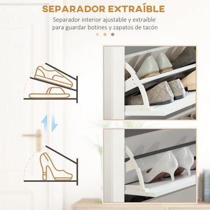Modern Shoe Rack Entryway Shoe Storage for 18 Pairs of Shoes with Tilting Drawers and Adjustable Shelves Narrow Shoe Rack for Hallway 72x26x112 cm White