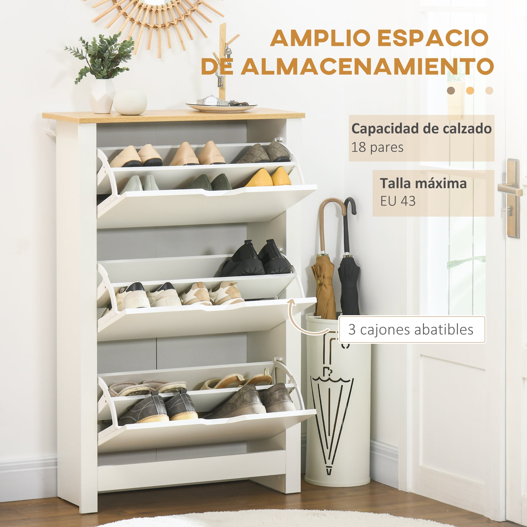 Modern Shoe Rack Entryway Shoe Storage for 18 Pairs of Shoes with Tilting Drawers and Adjustable Shelves Narrow Shoe Rack for Hallway 72x26x112 cm White