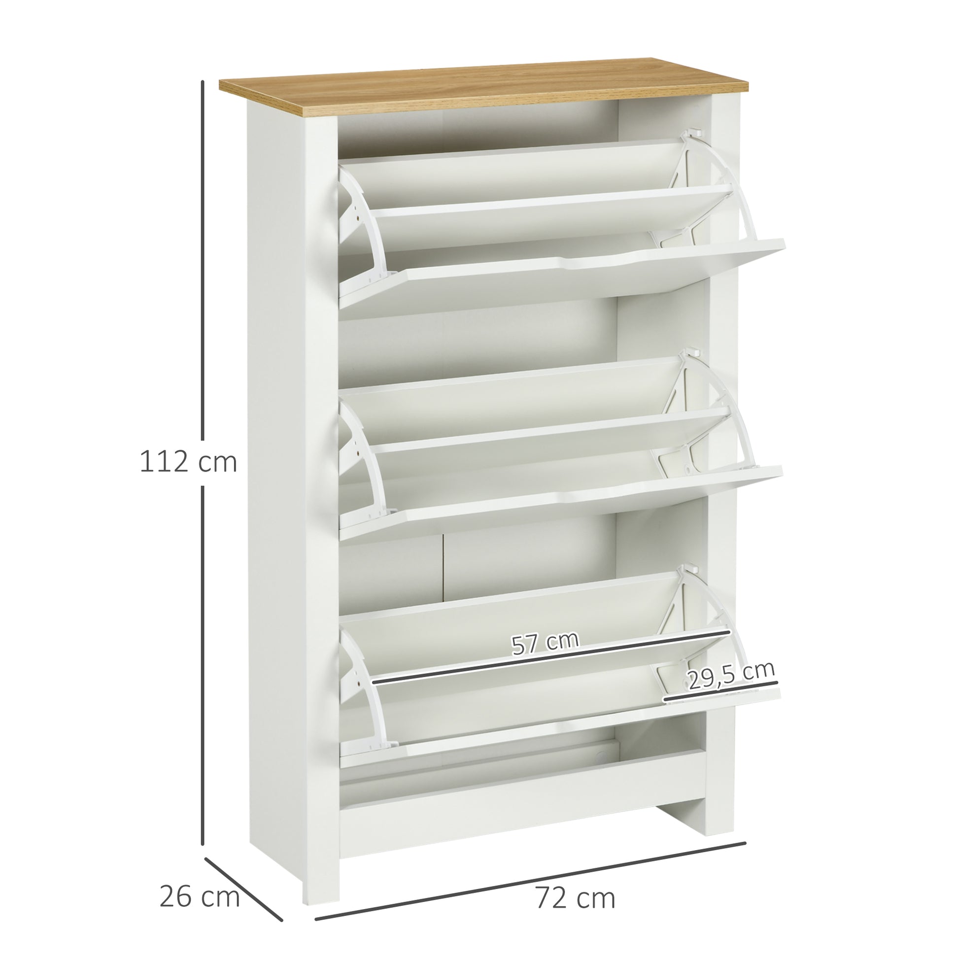 Modern Shoe Rack Entryway Shoe Storage for 18 Pairs of Shoes with Tilting Drawers and Adjustable Shelves Narrow Shoe Rack for Hallway 72x26x112 cm White