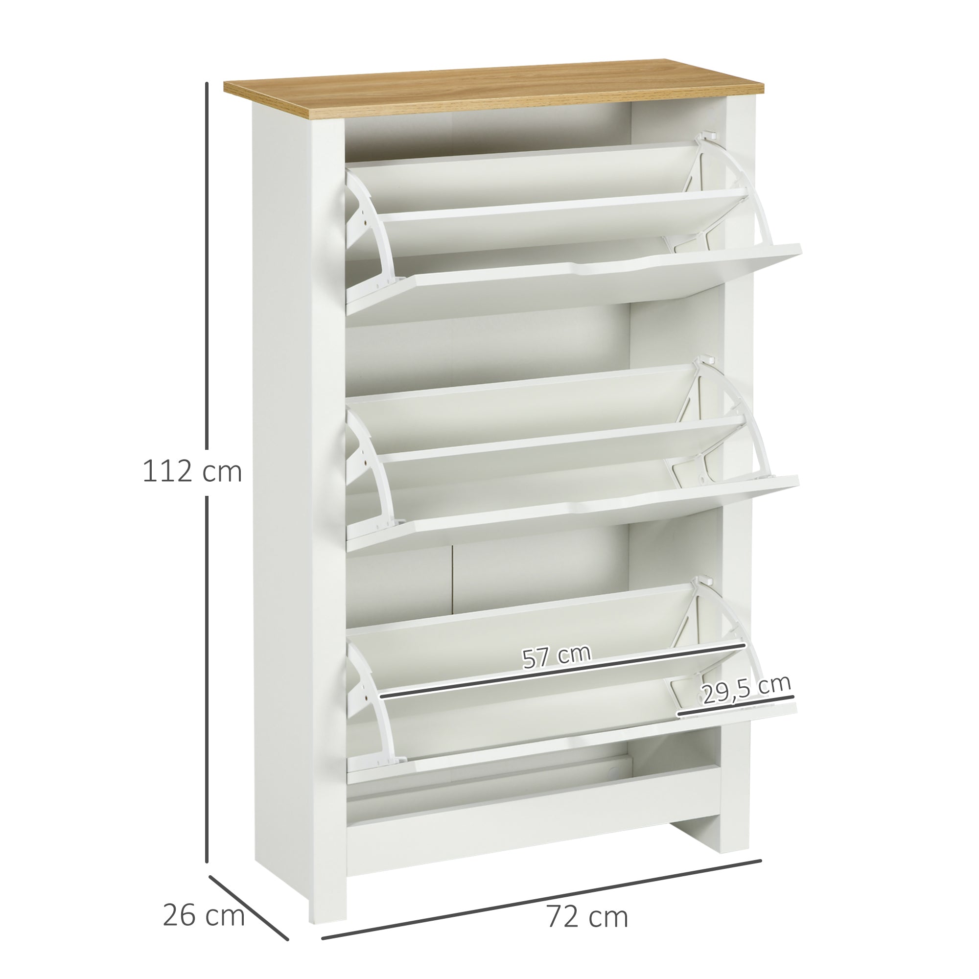 Modern Shoe Rack Entryway Shoe Storage for 18 Pairs of Shoes with Tilting Drawers and Adjustable Shelves Narrow Shoe Rack for Hallway 72x26x112 cm White