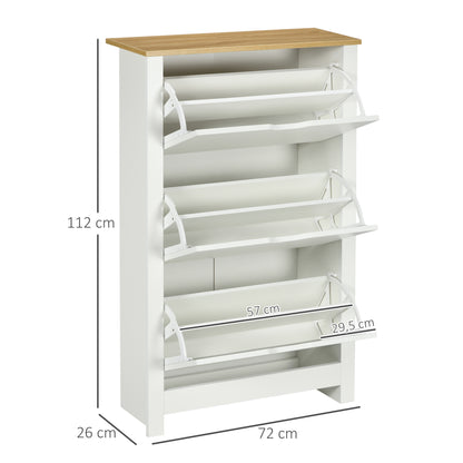 Modern Shoe Rack Entryway Shoe Storage for 18 Pairs of Shoes with Tilting Drawers and Adjustable Shelves Narrow Shoe Rack for Hallway 72x26x112 cm White