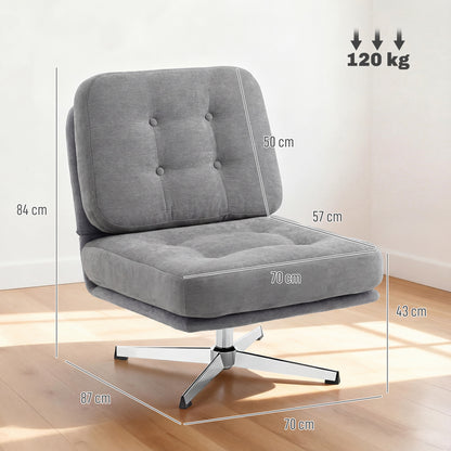 360° Swivel Chenille Lounge Chair — Extra-Wide Padded Reading Chair with Metal Legs, Light Gray
