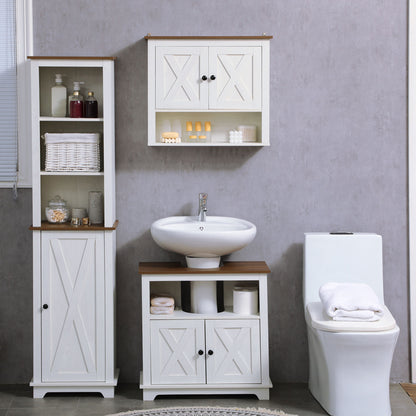 Wall Cabinet for Bathroom Hanging Bathroom Cabinet with 2 Doors and Storage Shelves for Kitchen Entryway Hallway 60x19.5x52.5 cm White