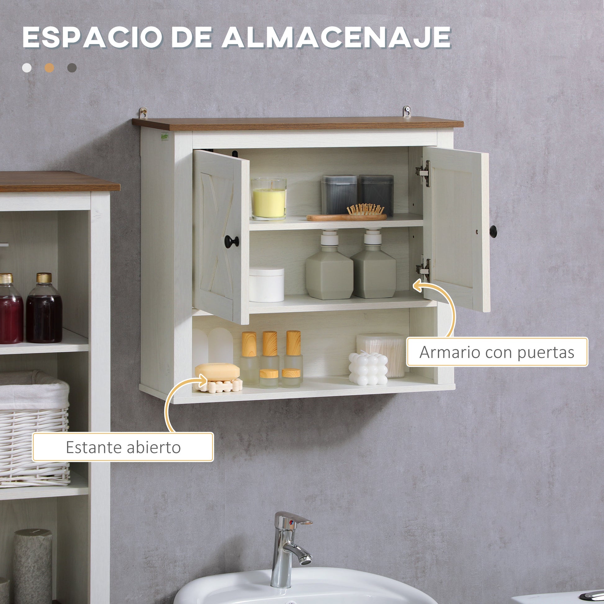 Wall Cabinet for Bathroom Hanging Bathroom Cabinet with 2 Doors and Storage Shelves for Kitchen Entryway Hallway 60x19.5x52.5 cm White