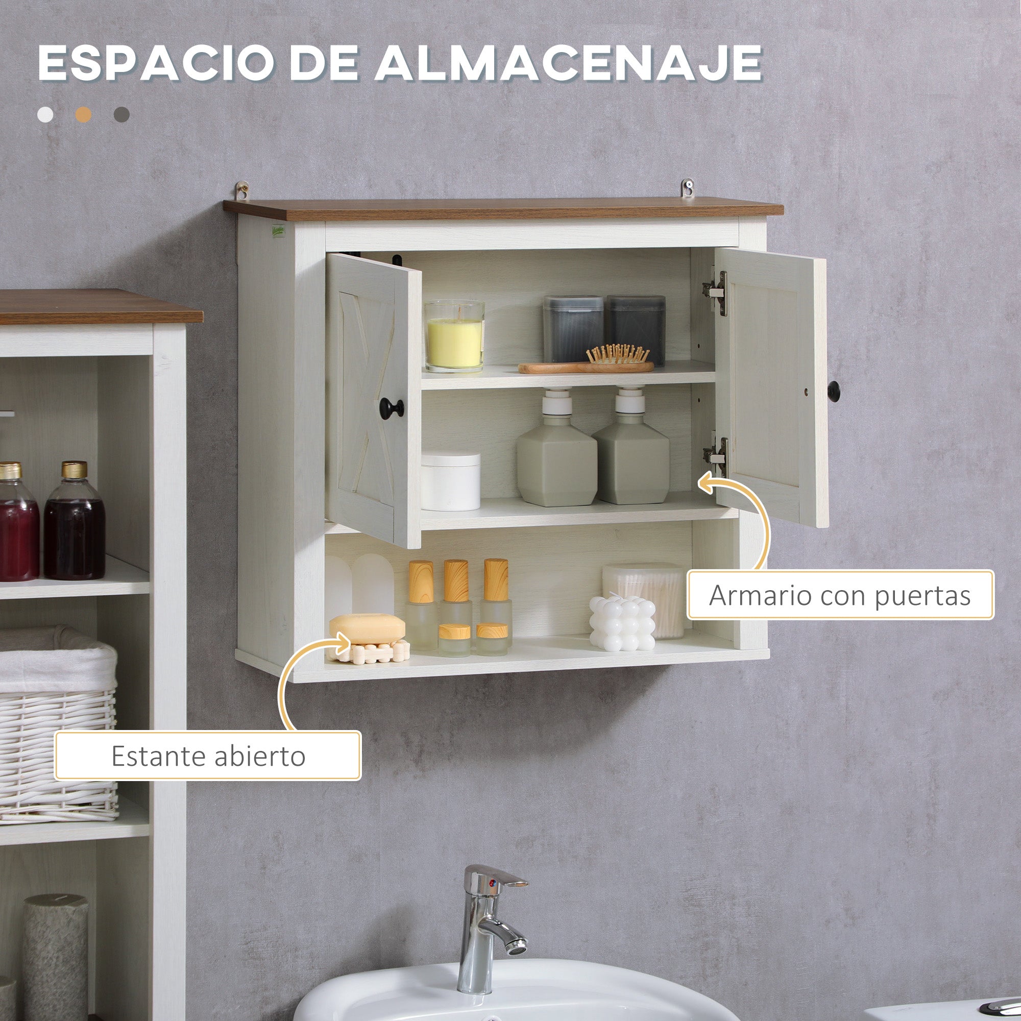 Wall Cabinet for Bathroom Hanging Bathroom Cabinet with 2 Doors and Storage Shelves for Kitchen Entryway Hallway 60x19.5x52.5 cm White