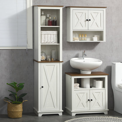 Wall Cabinet for Bathroom Hanging Bathroom Cabinet with 2 Doors and Storage Shelves for Kitchen Entryway Hallway 60x19.5x52.5 cm White