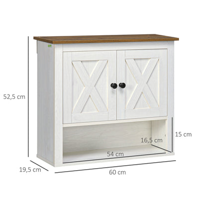 Wall Cabinet for Bathroom Hanging Bathroom Cabinet with 2 Doors and Storage Shelves for Kitchen Entryway Hallway 60x19.5x52.5 cm White