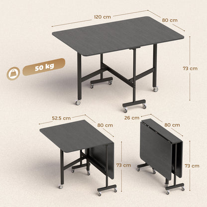 Folding Dining Table for 4–6 with Wheels & Drop Leaves, Black, 47.2×31.5×28.7 in
