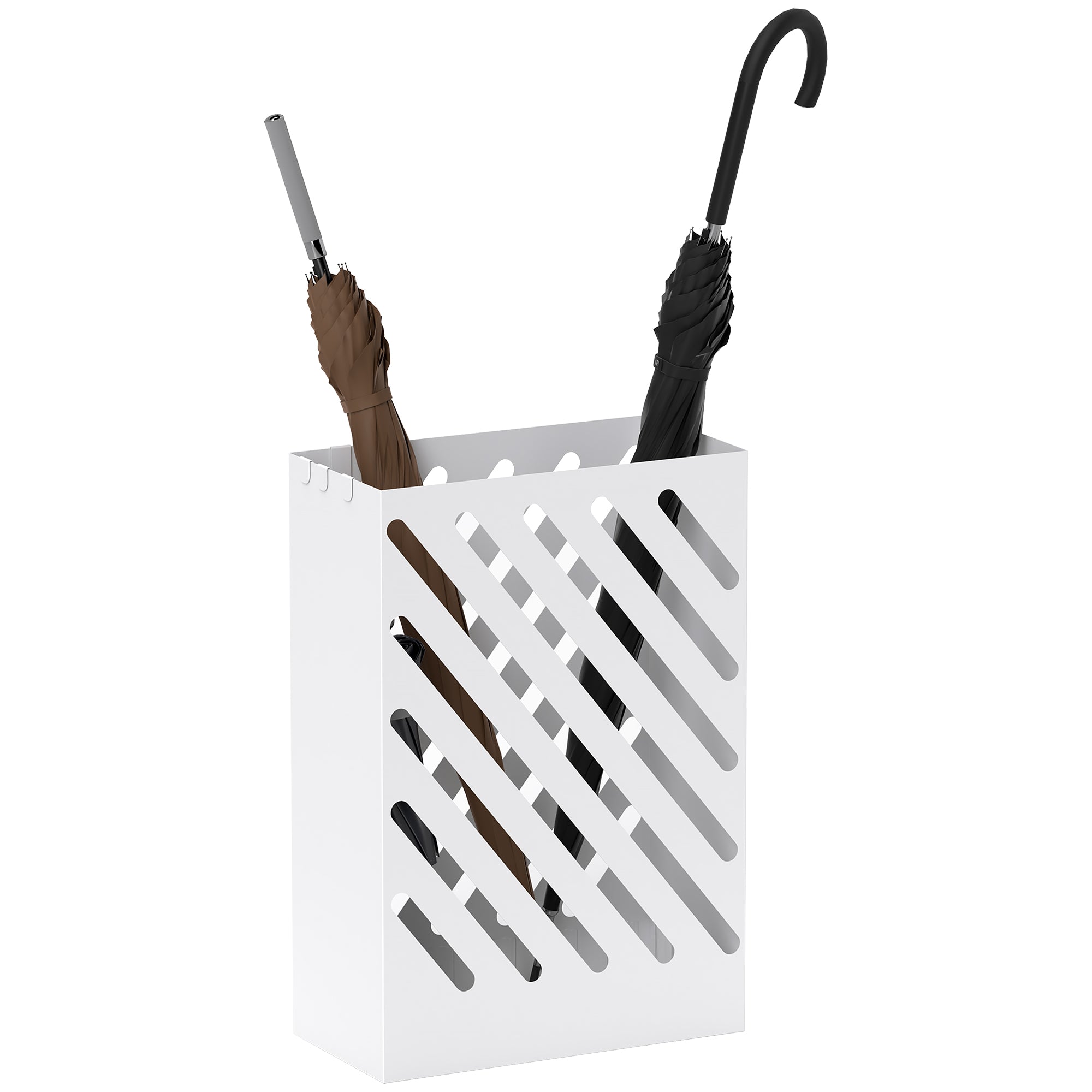 Umbrella Stand Umbrella Holder with 4 Hooks and Water Catching Tray Umbrella Holder for Walking Sticks & Umbrellas Steel 28 x 14 x 41 cm White