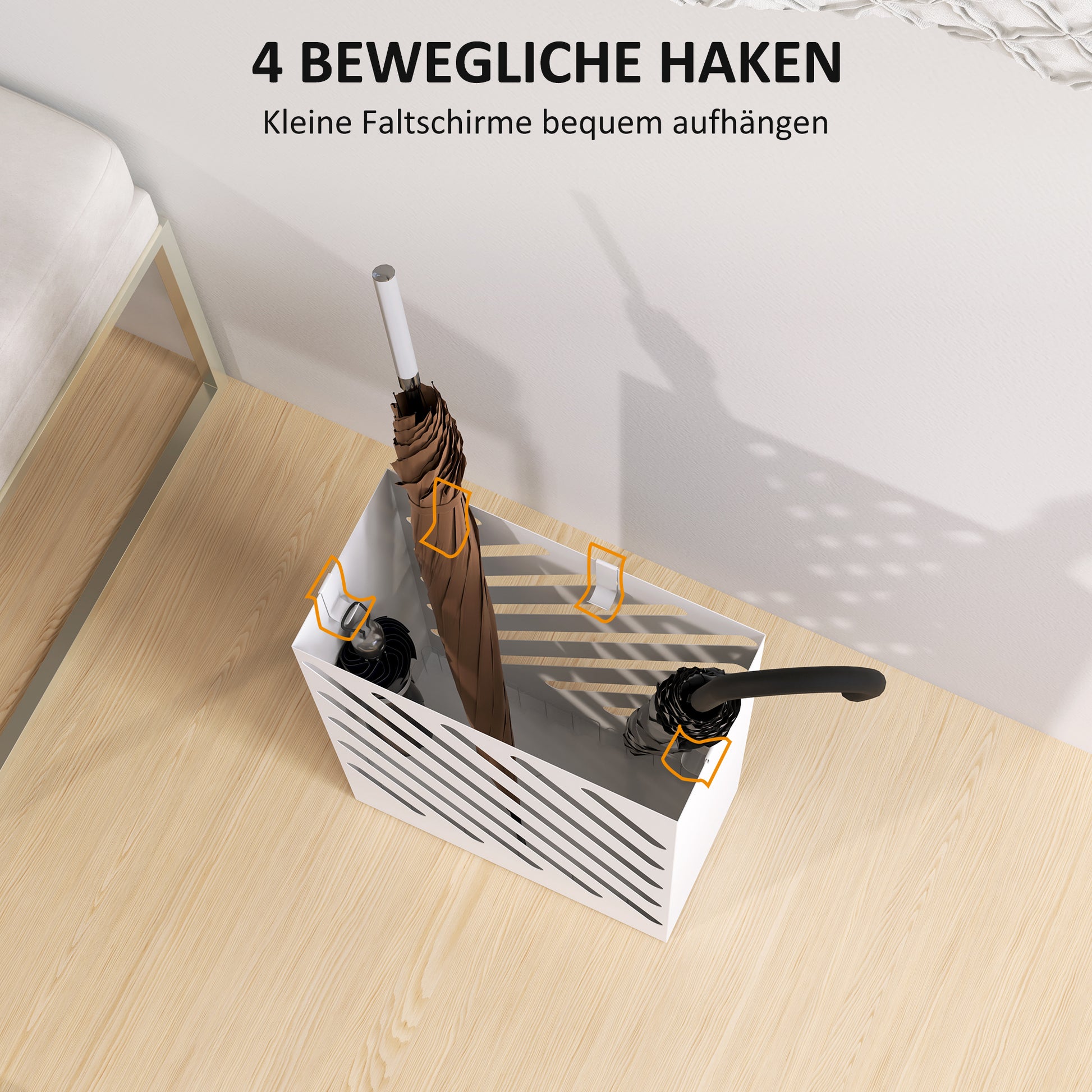 Umbrella Stand Umbrella Holder with 4 Hooks and Water Catching Tray Umbrella Holder for Walking Sticks & Umbrellas Steel 28 x 14 x 41 cm White