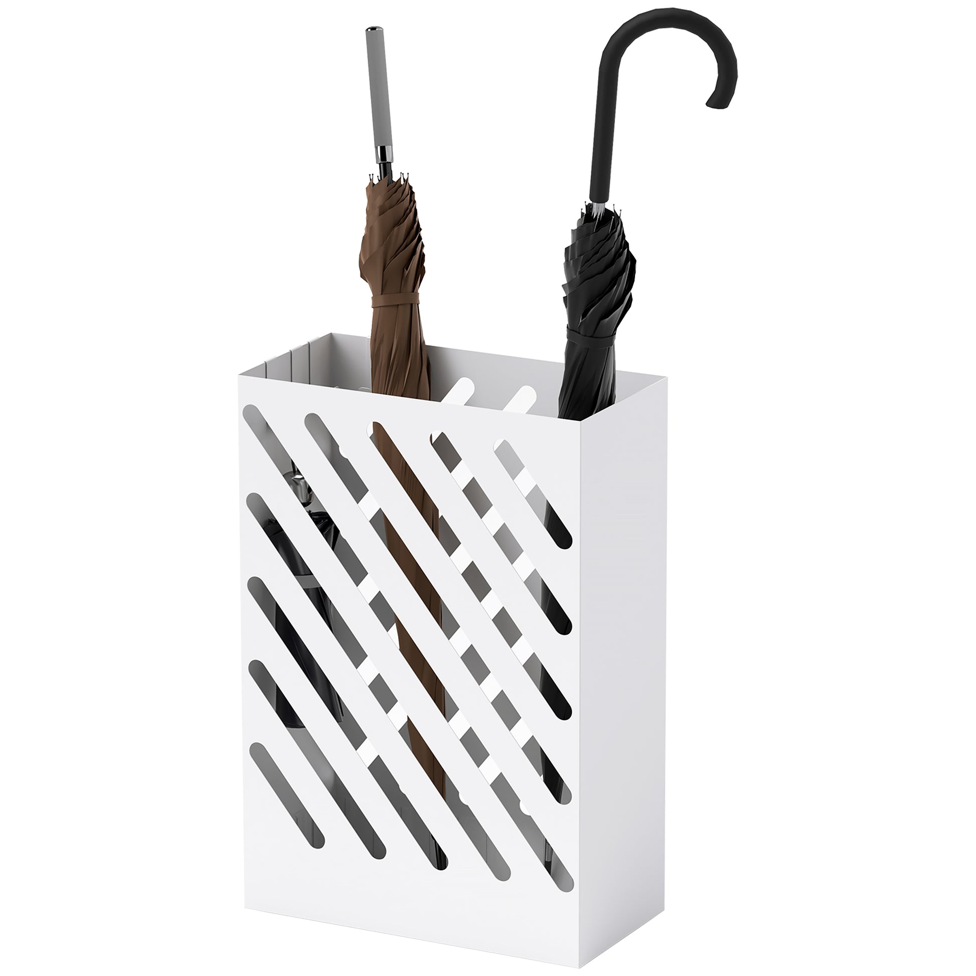 Umbrella Stand Umbrella Holder with 4 Hooks and Water Catching Tray Umbrella Holder for Walking Sticks & Umbrellas Steel 28 x 14 x 41 cm White