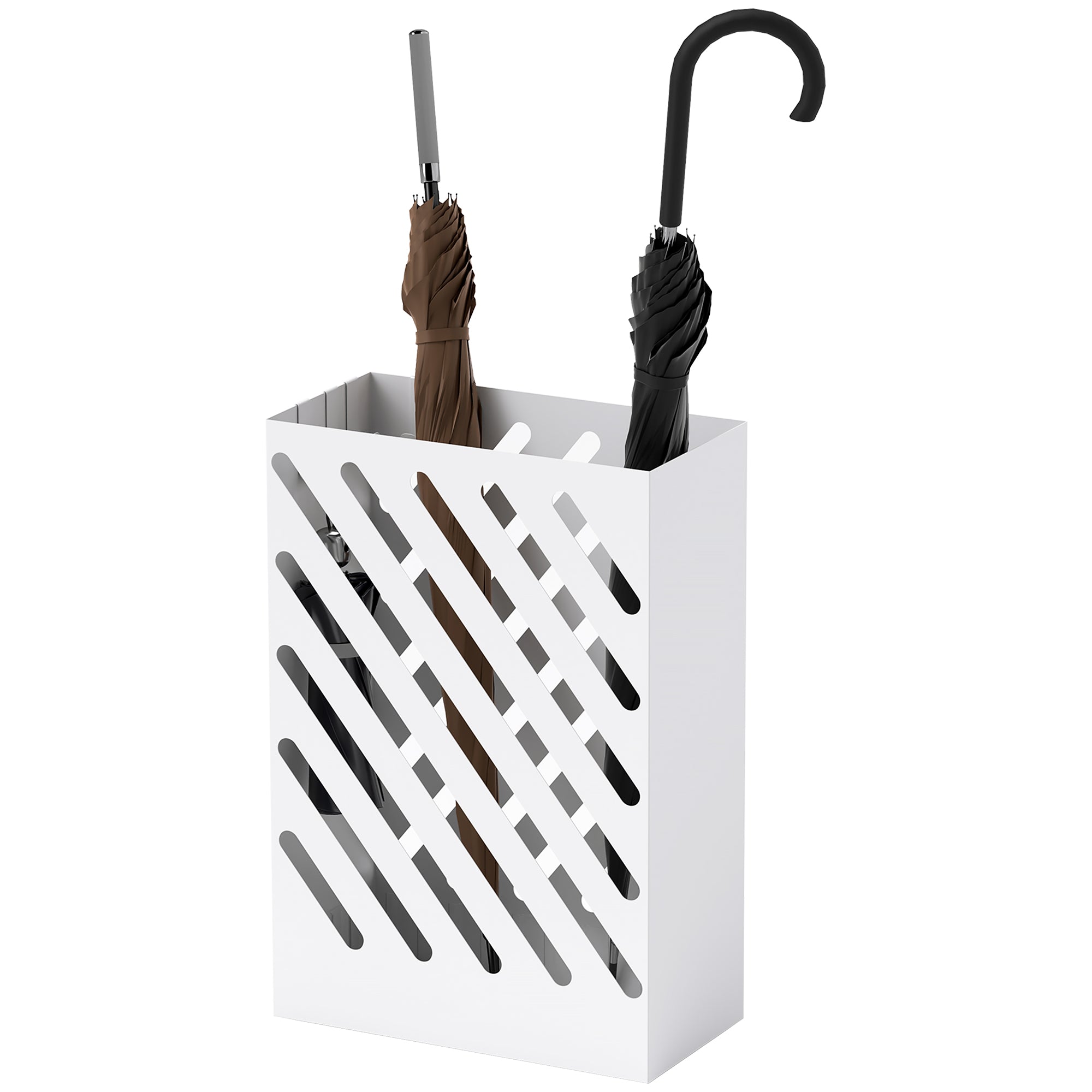 Umbrella Stand Umbrella Holder with 4 Hooks and Water Catching Tray Umbrella Holder for Walking Sticks & Umbrellas Steel 28 x 14 x 41 cm White