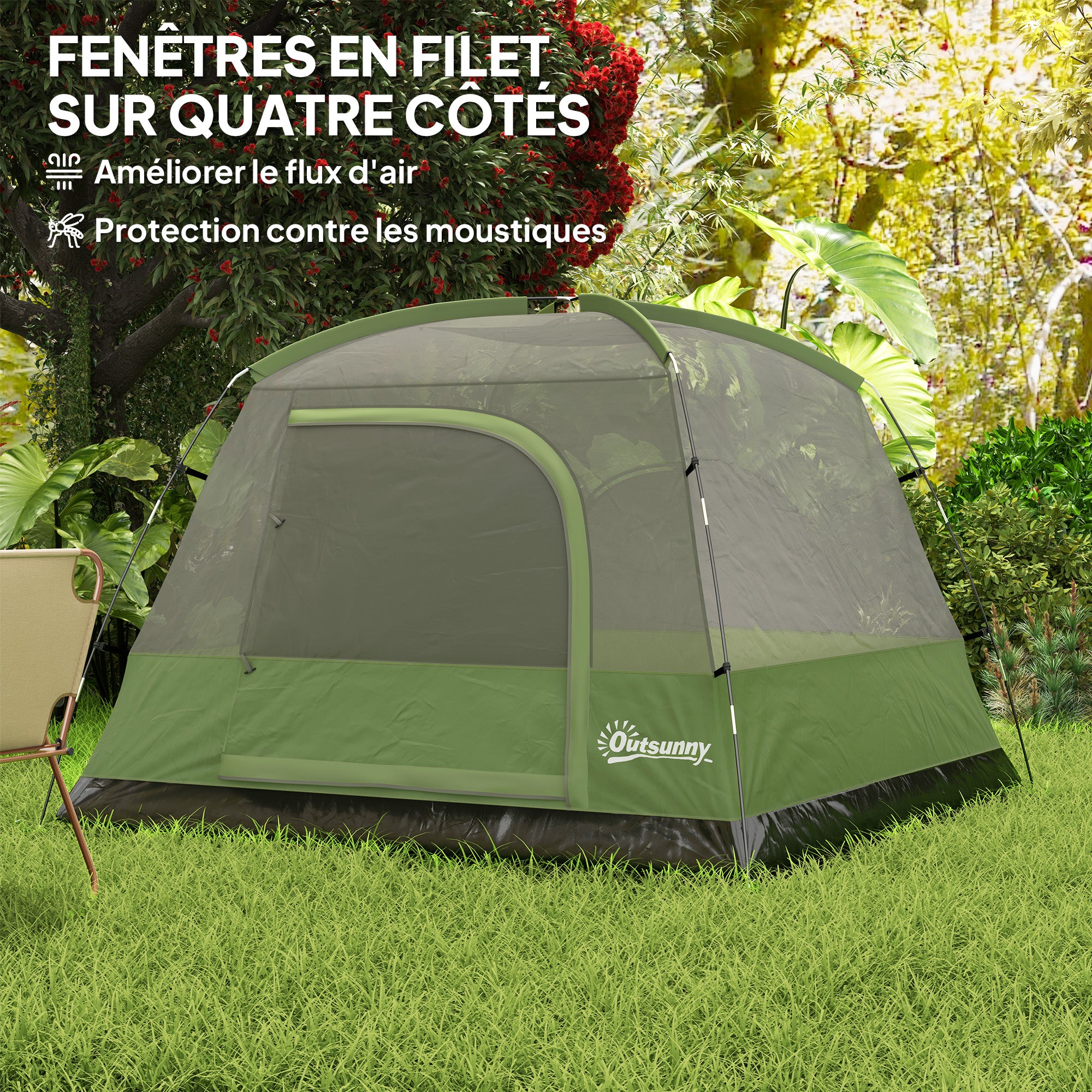 Camping Tent for 2-4 People, Waterproof Family Dome Tent, with Windows, Pocket, Carrying Bag, and Hook, for Picnics, Hiking, Trekking, Camping, Olive Green
