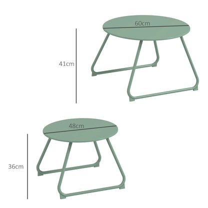 Set of 2 Stackable Round Garden Side Tables Metal Epoxy, Stable Side Table for Outdoor Ø60 and Ø48 cm, Green