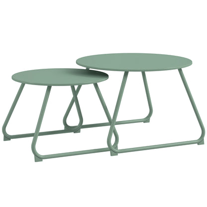 Set of 2 Stackable Round Garden Side Tables Metal Epoxy, Stable Side Table for Outdoor Ø60 and Ø48 cm, Green