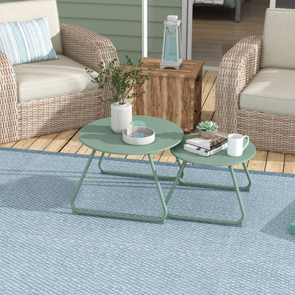 Set of 2 Stackable Round Garden Side Tables Metal Epoxy, Stable Side Table for Outdoor Ø60 and Ø48 cm, Green