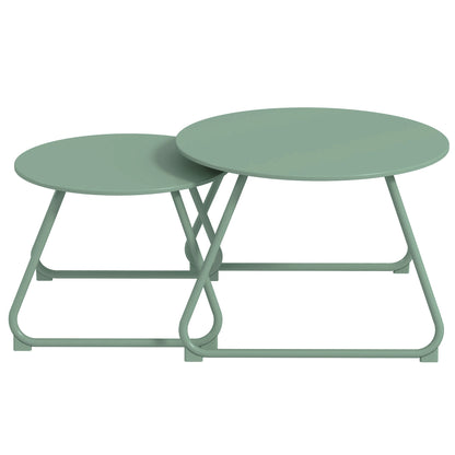 Set of 2 Stackable Round Garden Side Tables Metal Epoxy, Stable Side Table for Outdoor Ø60 and Ø48 cm, Green