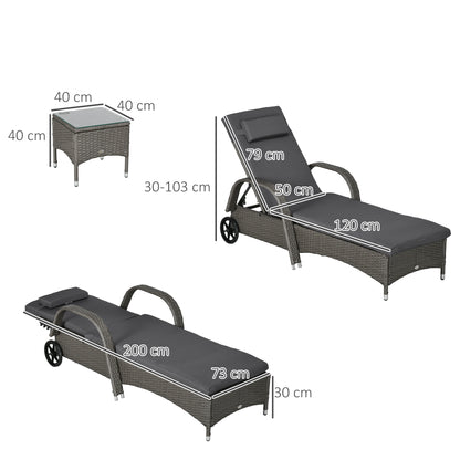Sun Lounger Garden Lounger Table 3-Piece Garden Furniture Set, Polyrattan+Metal Grey+Dark Grey