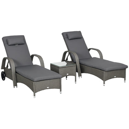 Sun Lounger Garden Lounger Table 3-Piece Garden Furniture Set, Polyrattan+Metal Grey+Dark Grey