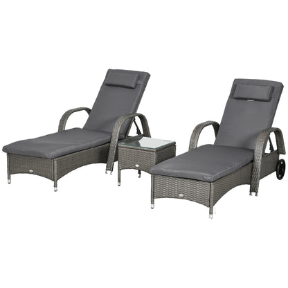 Sun Lounger Garden Lounger Table 3-Piece Garden Furniture Set, Polyrattan+Metal Grey+Dark Grey