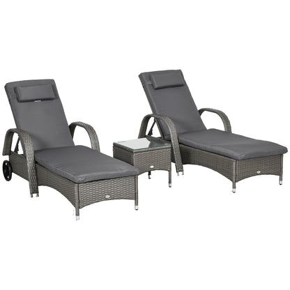 Sun Lounger Garden Lounger Table 3-Piece Garden Furniture Set, Polyrattan+Metal Grey+Dark Grey