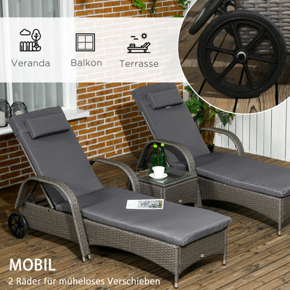 Sun Lounger Garden Lounger Table 3-Piece Garden Furniture Set, Polyrattan+Metal Grey+Dark Grey