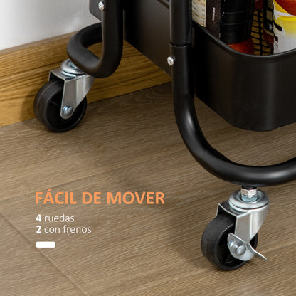 3-Tier Kitchen Cart with Wheels Storage Trolley with Brakes for Bathroom Living Room Bedroom Office 46x34.5x76.5 cm Black