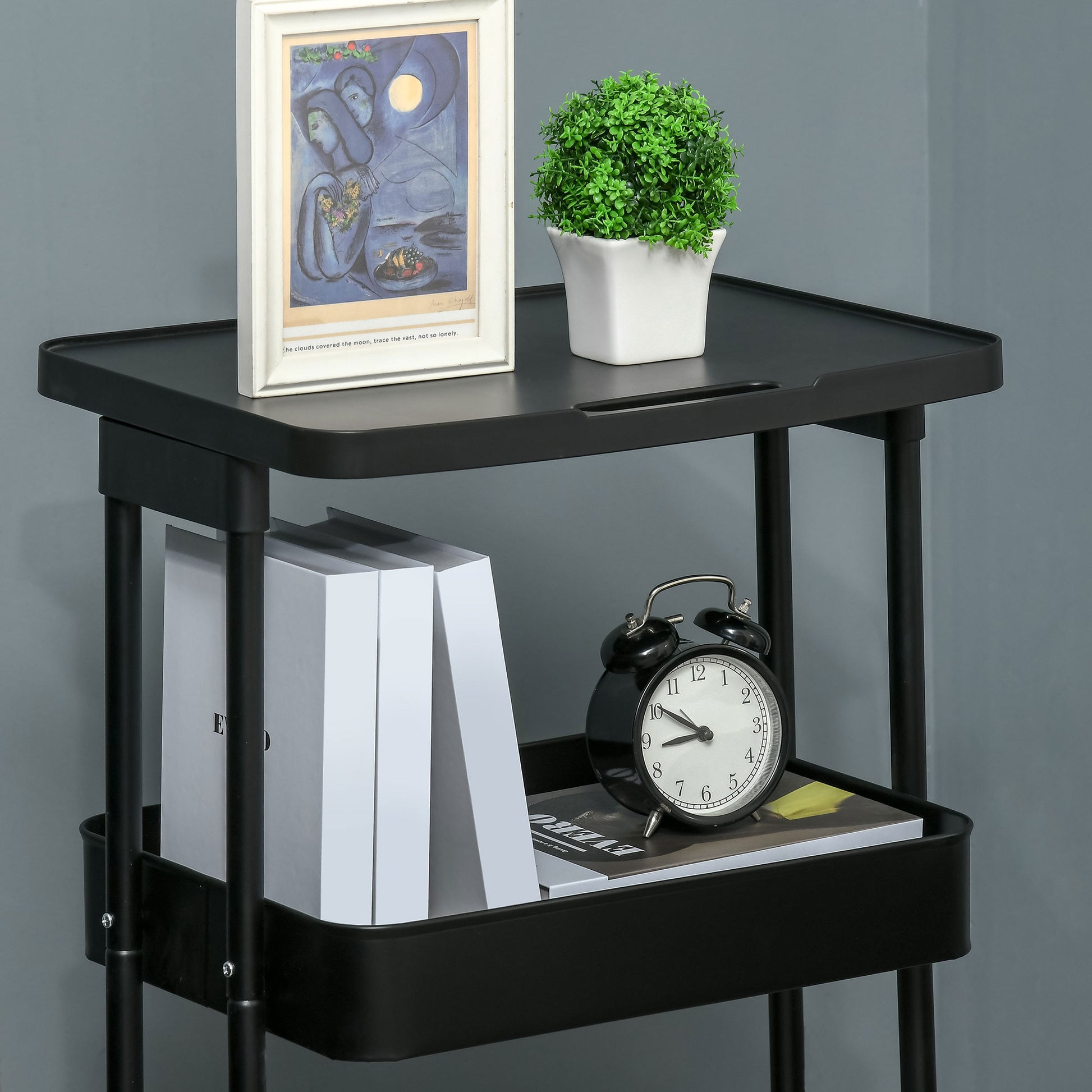 3-Tier Kitchen Cart with Wheels Storage Trolley with Brakes for Bathroom Living Room Bedroom Office 46x34.5x76.5 cm Black