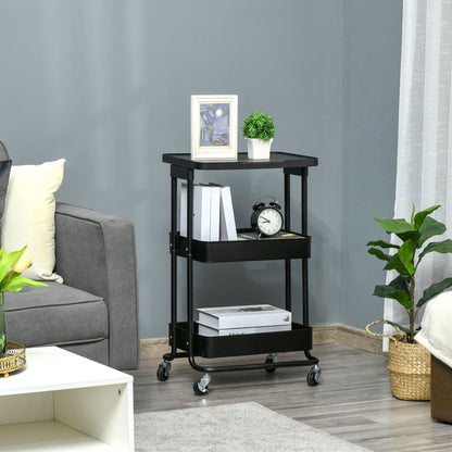 3-Tier Kitchen Cart with Wheels Storage Trolley with Brakes for Bathroom Living Room Bedroom Office 46x34.5x76.5 cm Black