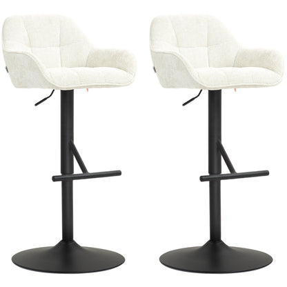 Set of 2 Bar Stools, Bar Chairs, Height Adjustable, Swivel Seat, with Backrest and Footrest, Linen Fabric and Steel Base, for Bar, Kitchen, Dining Room, Cream