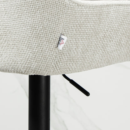 Set of 2 Bar Stools, Bar Chairs, Height Adjustable, Swivel Seat, with Backrest and Footrest, Linen Fabric and Steel Base, for Bar, Kitchen, Dining Room, Cream