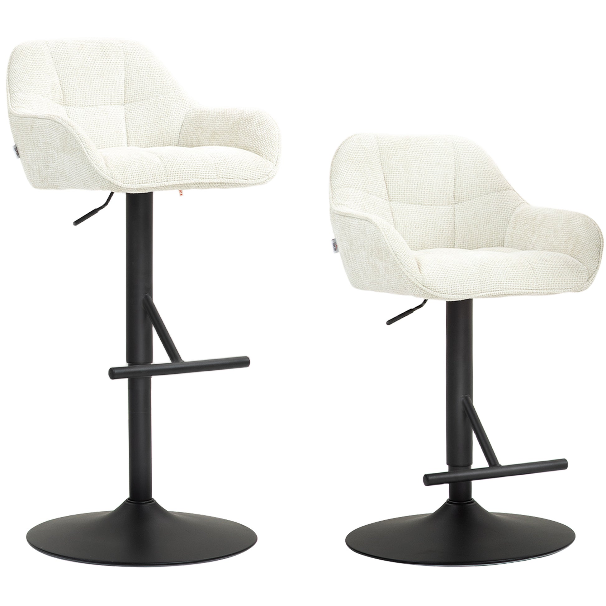 Set of 2 Bar Stools, Bar Chairs, Height Adjustable, Swivel Seat, with Backrest and Footrest, Linen Fabric and Steel Base, for Bar, Kitchen, Dining Room, Cream